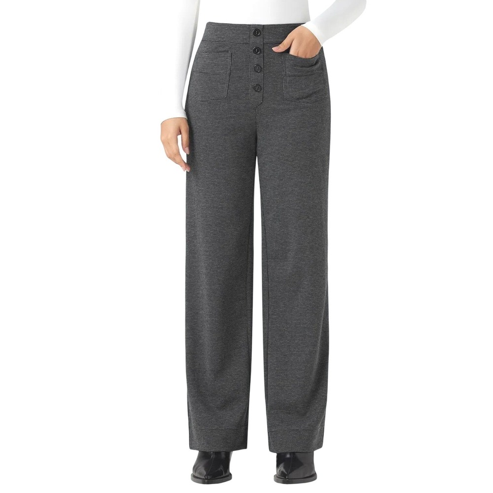 Halara Flex High Waist Houndstooth Pant M Black Gray Straight Leg Career Pull On